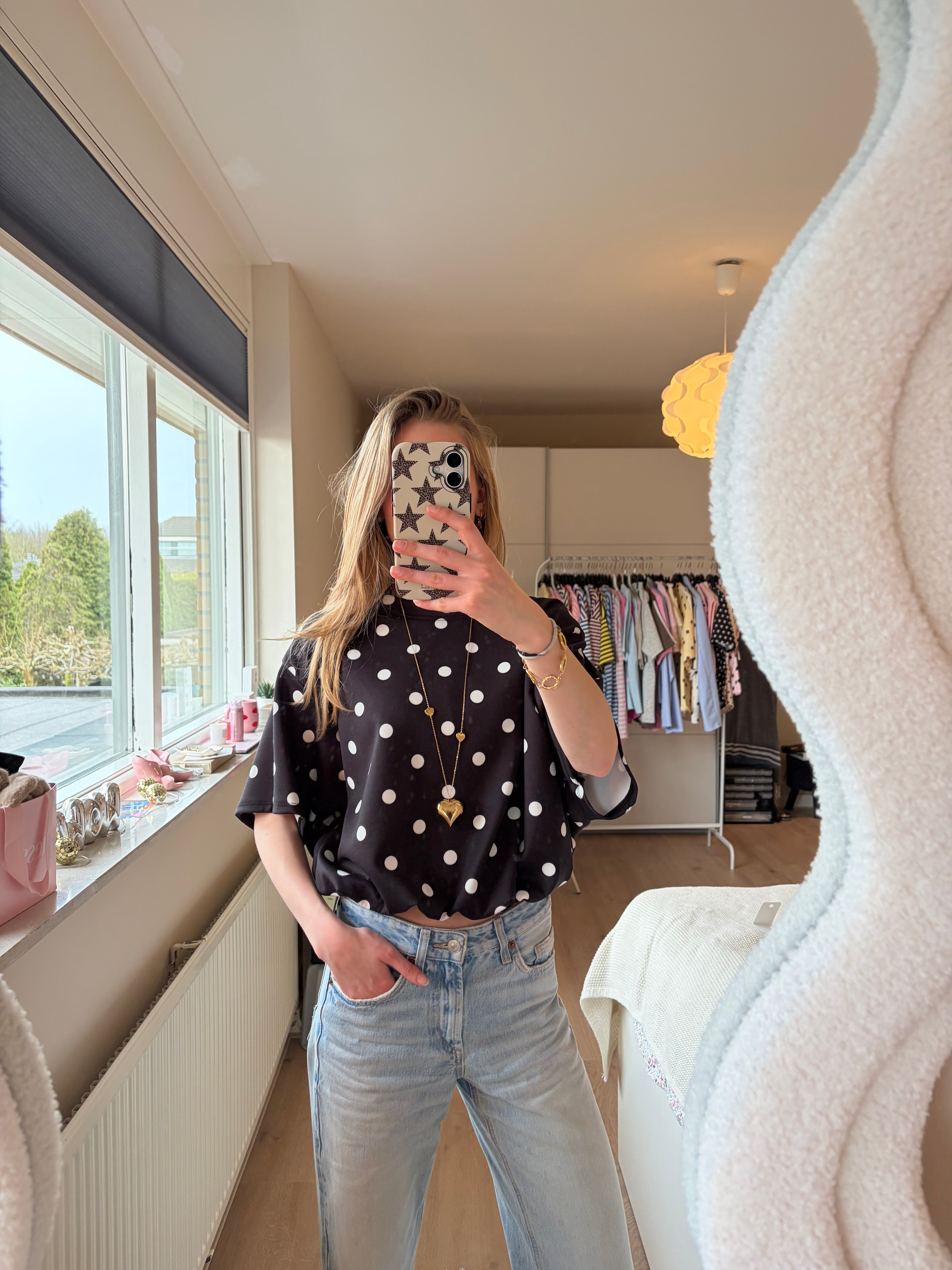 Lois Dots top - Zwart/wit