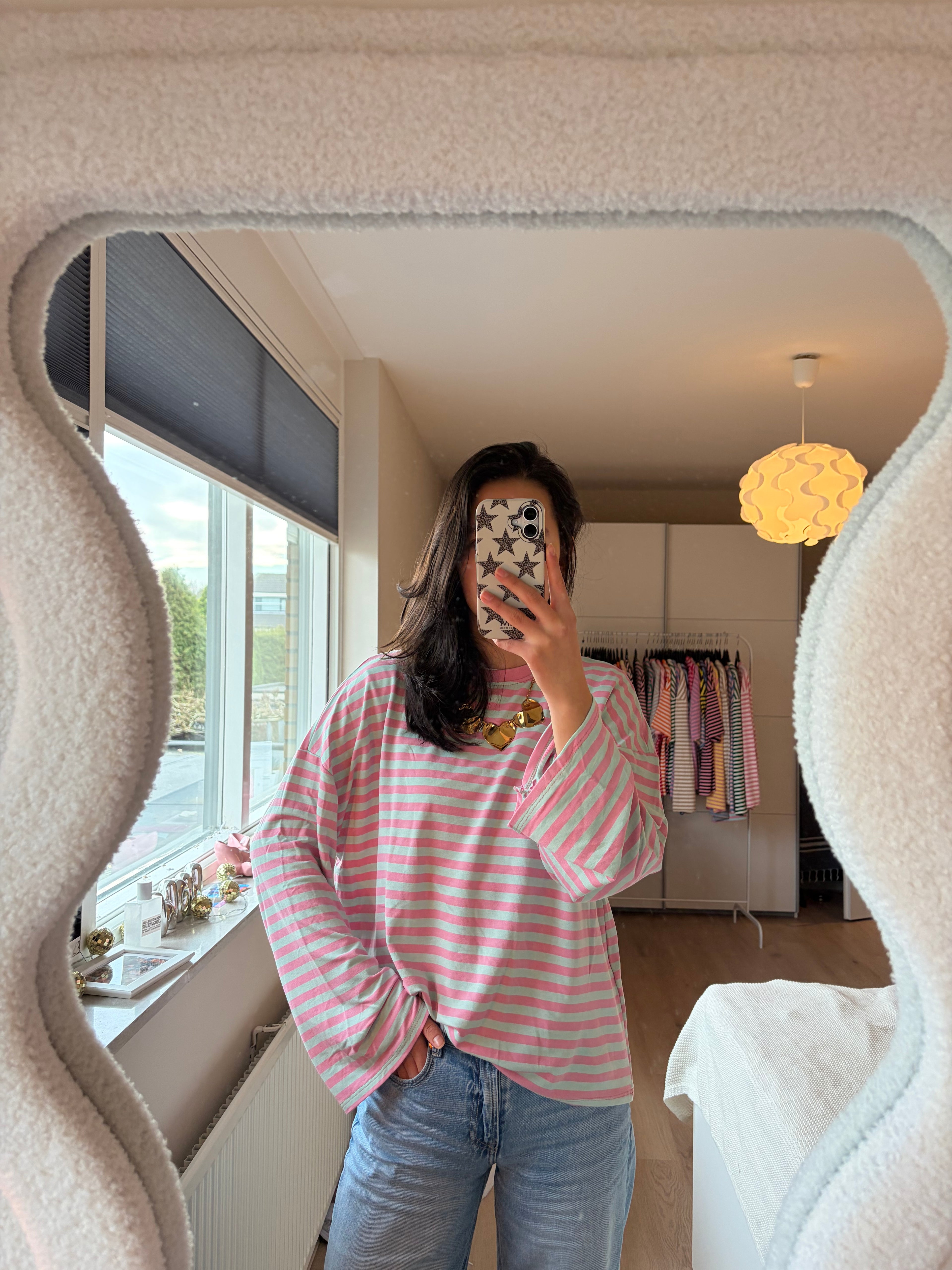 Gestreepte Longsleeve - Mint/roze