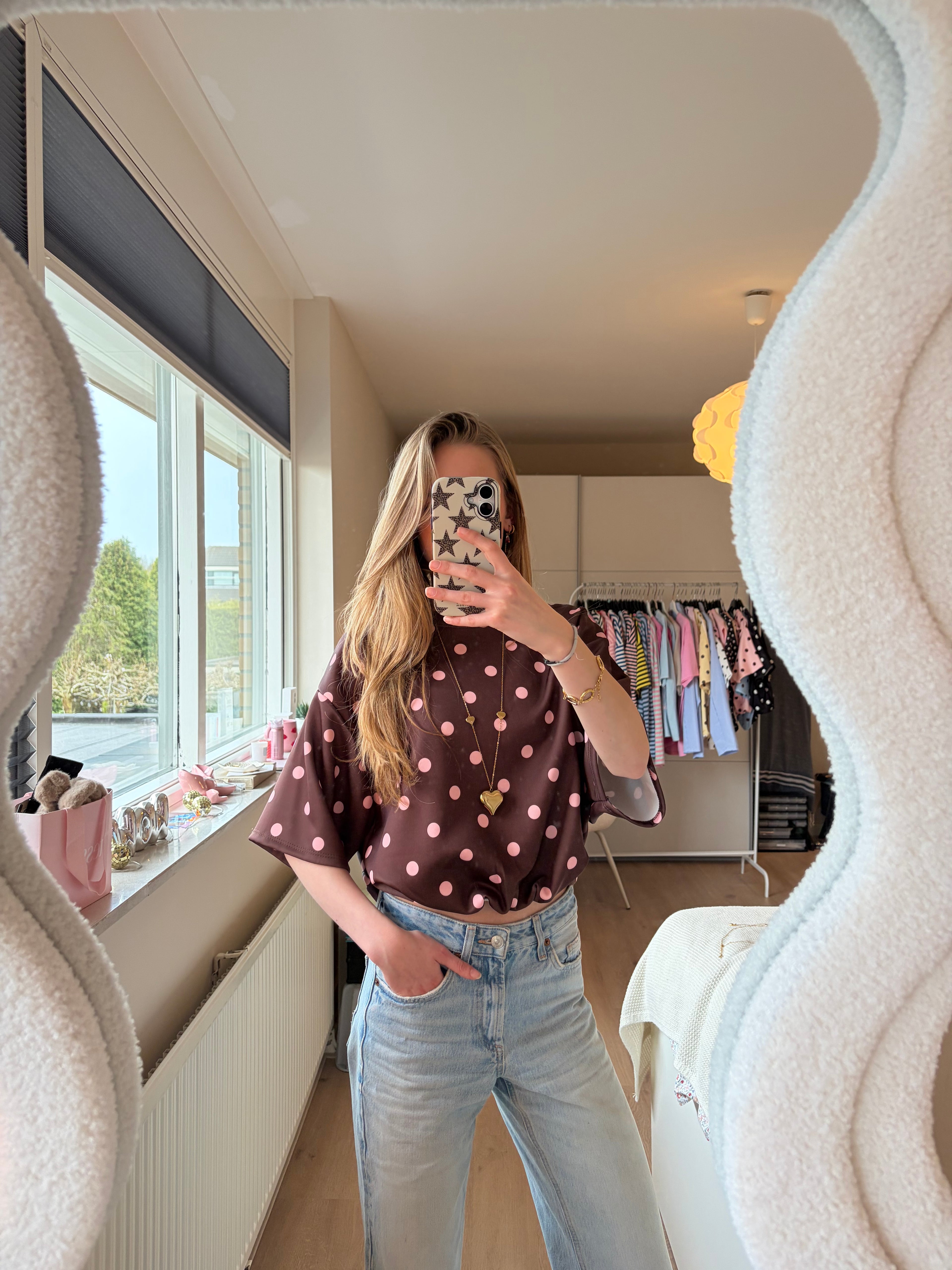 Lois Dots Top - Bruin/roze