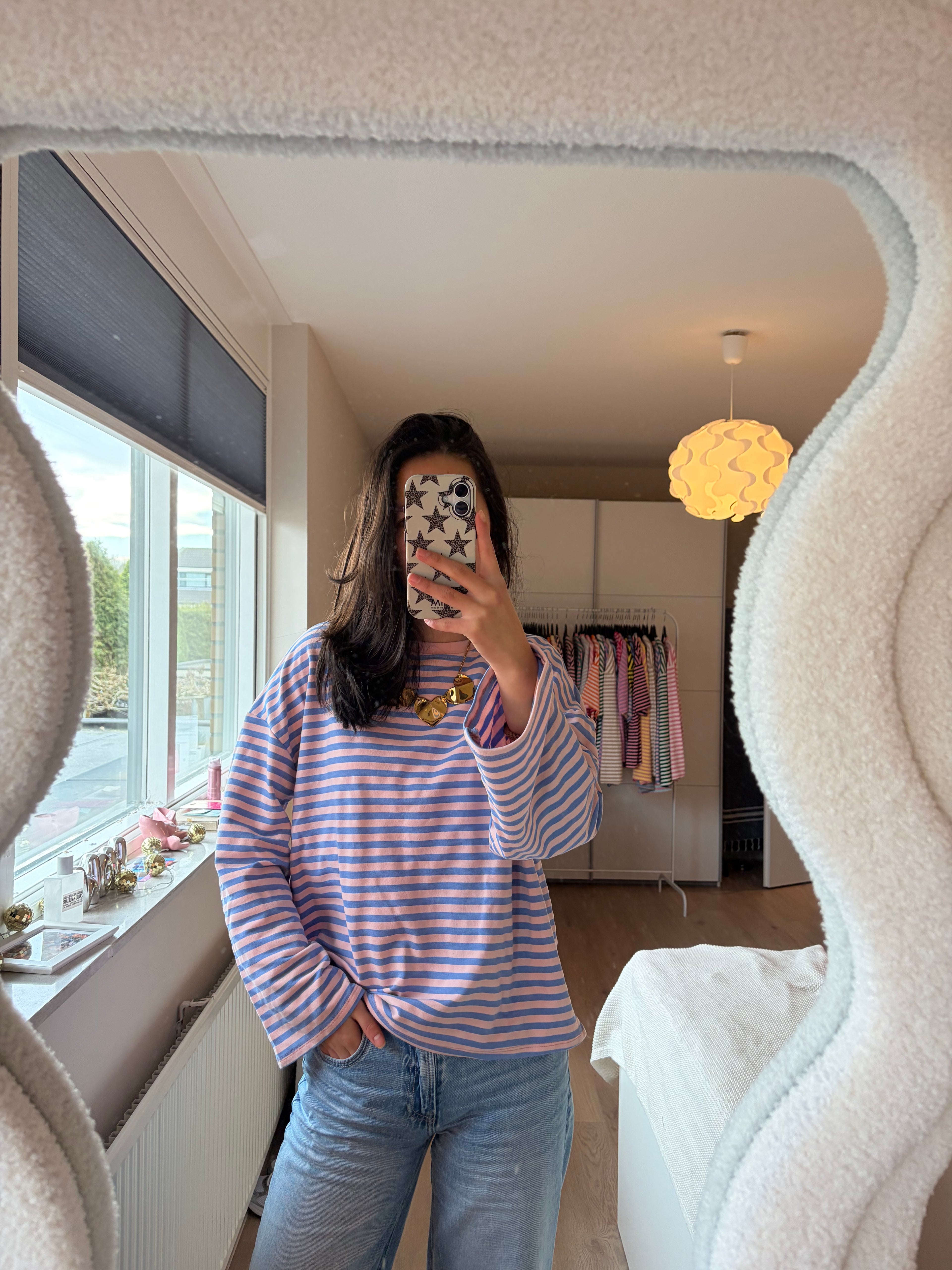 Gestreepte Longsleeve - Blauw/zacht roze