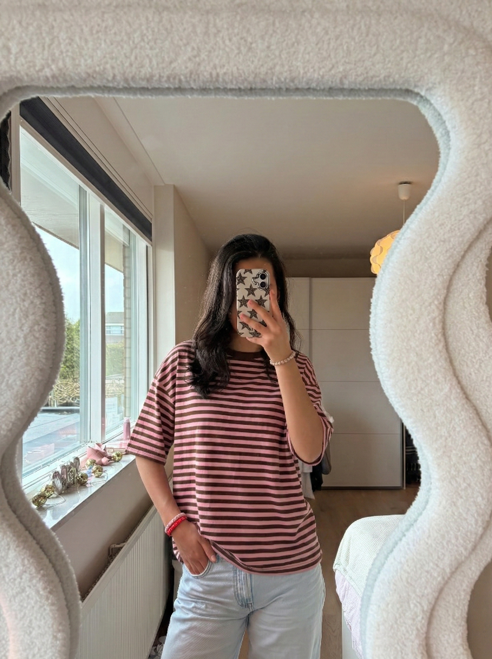 Gestreepte Shortsleeve - Donker bruin/roze