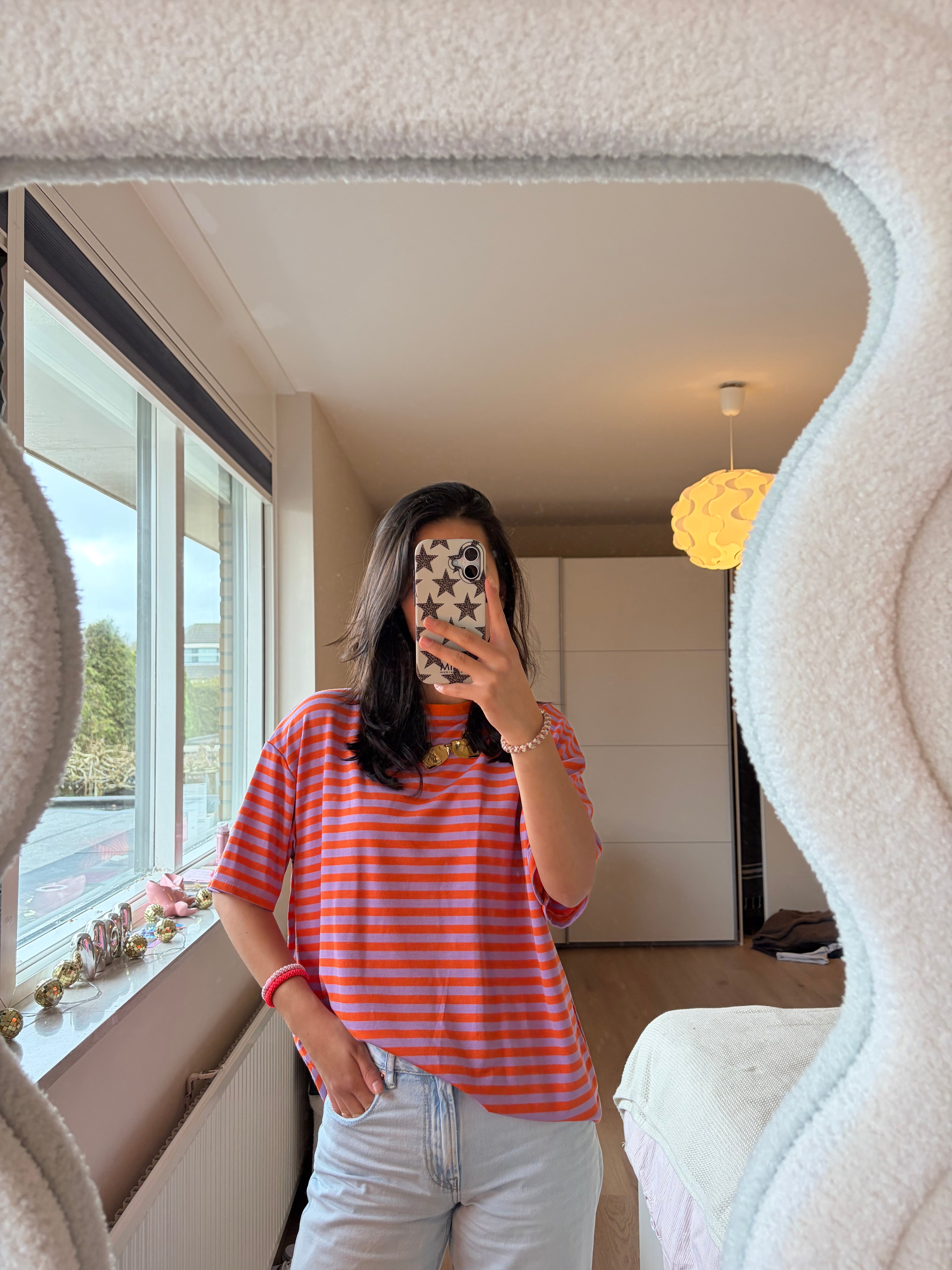 Gestreepte Shortsleeve - Oranje/paars