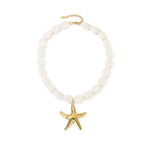 White Starfish Ketting - Goud
